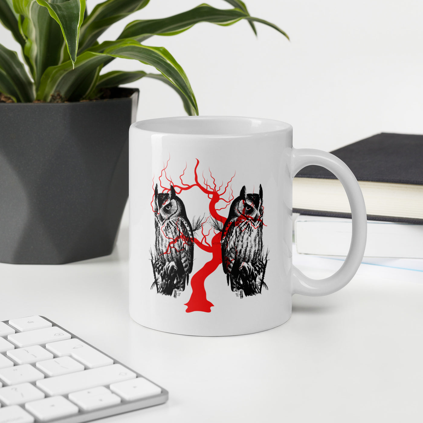 Owl Tree Halloween White glossy mug