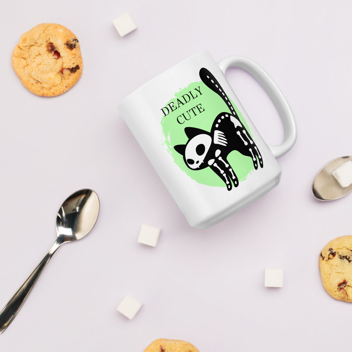 Deadly Cute Cat White glossy mug