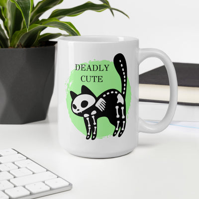 Deadly Cute Cat White glossy mug