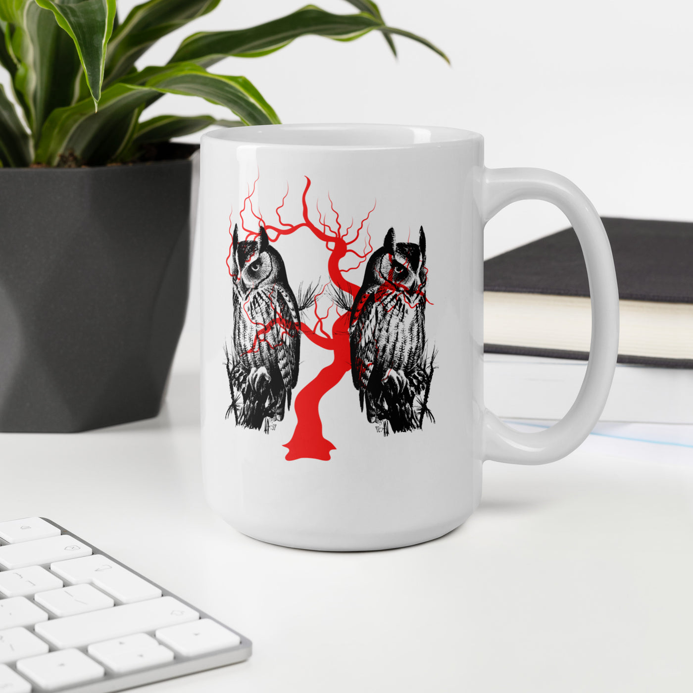 Owl Tree Halloween White glossy mug