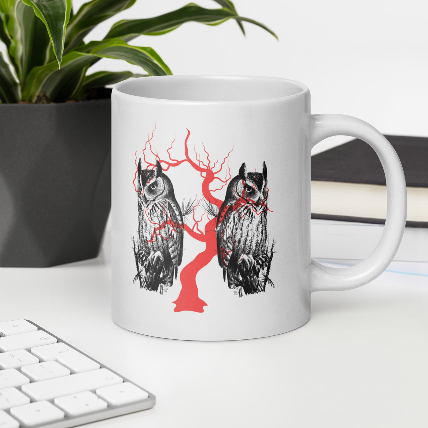 Owl Tree Halloween White glossy mug