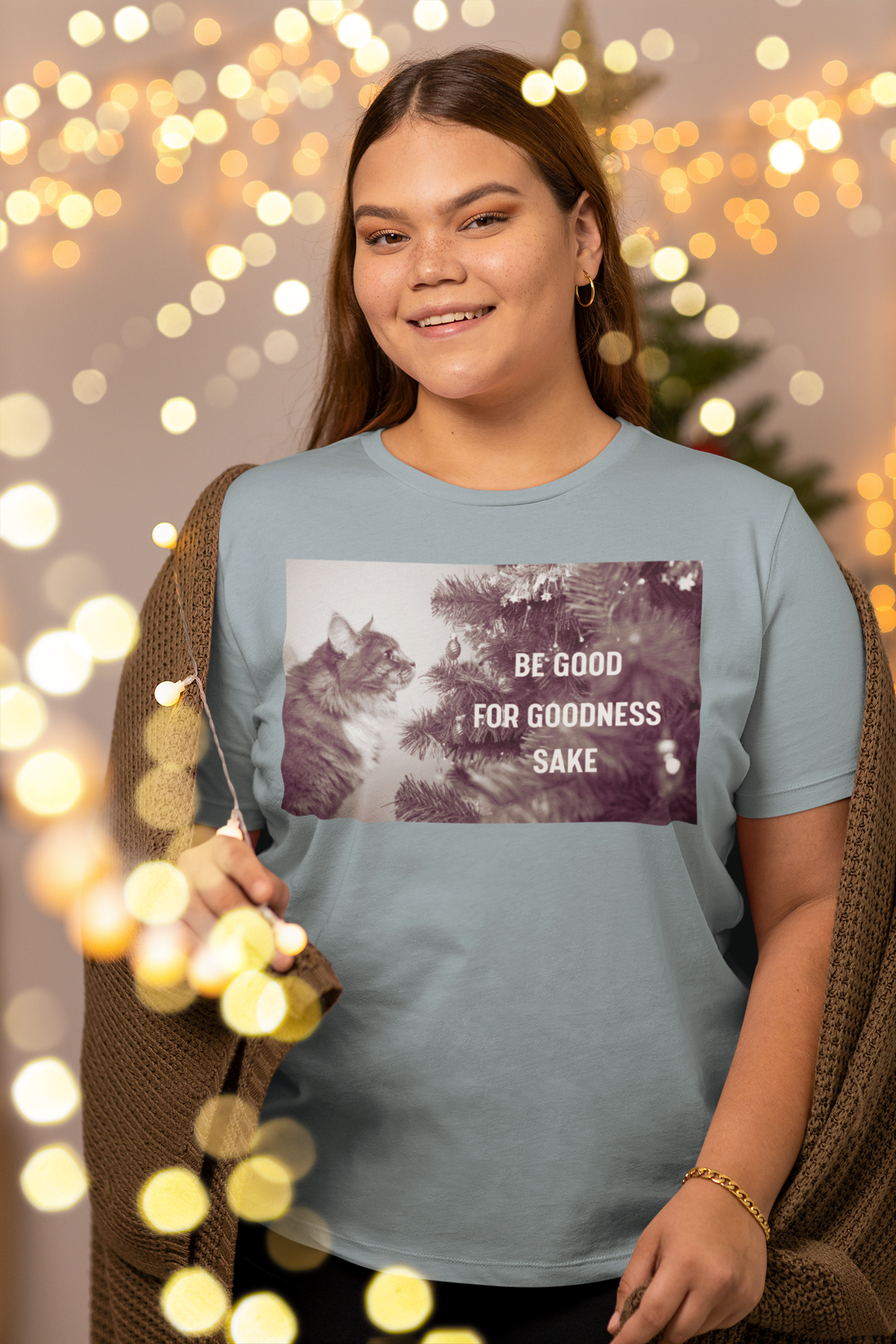 Be Good for Goodness Sake Cat Christmas Graphic Tee