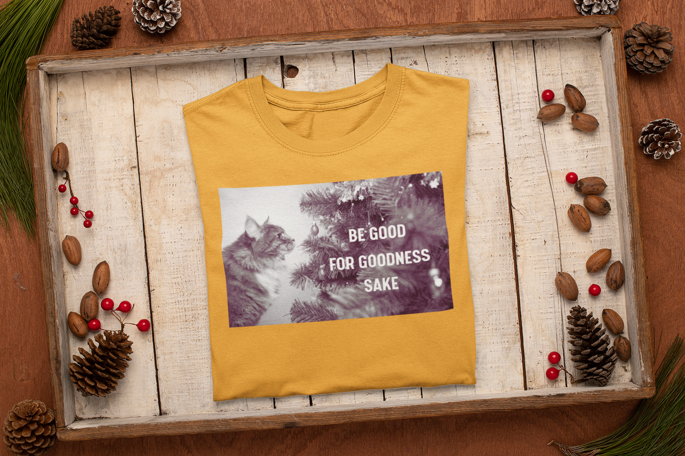 Be Good for Goodness Sake Cat Christmas Graphic Tee