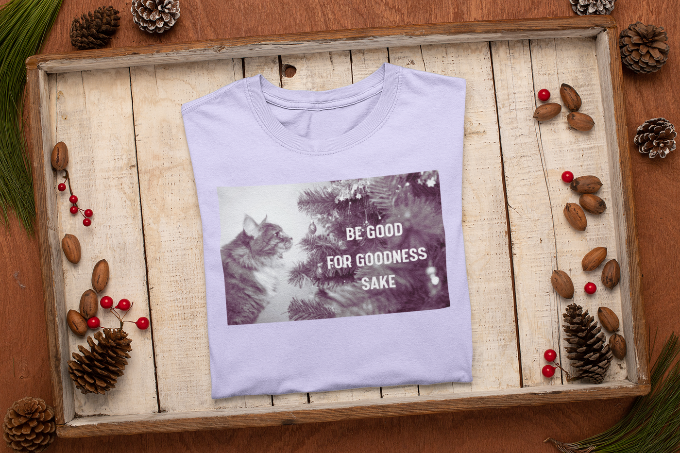 Be Good for Goodness Sake Cat Christmas Graphic Tee