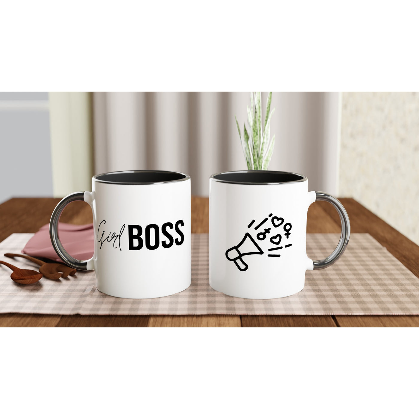 Girl Boss - White 11oz Ceramic Mug with Color Inside - Black